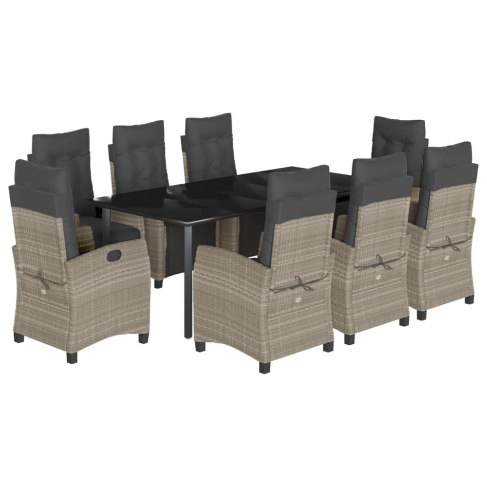 vidaXL Set mobilier grădină cu perne, 9 piese, gri deschis, poliratan