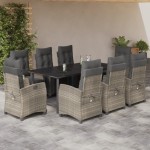 vidaXL Set mobilier grădină cu perne, 9 piese, gri deschis, poliratan vidaXL Set mobilier grădină cu perne, 9 piese, gri deschis, poliratan