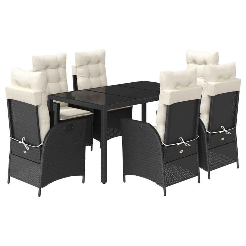 vidaXL Set mobilier de grădină cu perne, 7 piese, negru, poliratan