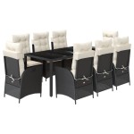 vidaXL Set mobilier de grădină cu perne, 9 piese, negru, poliratan