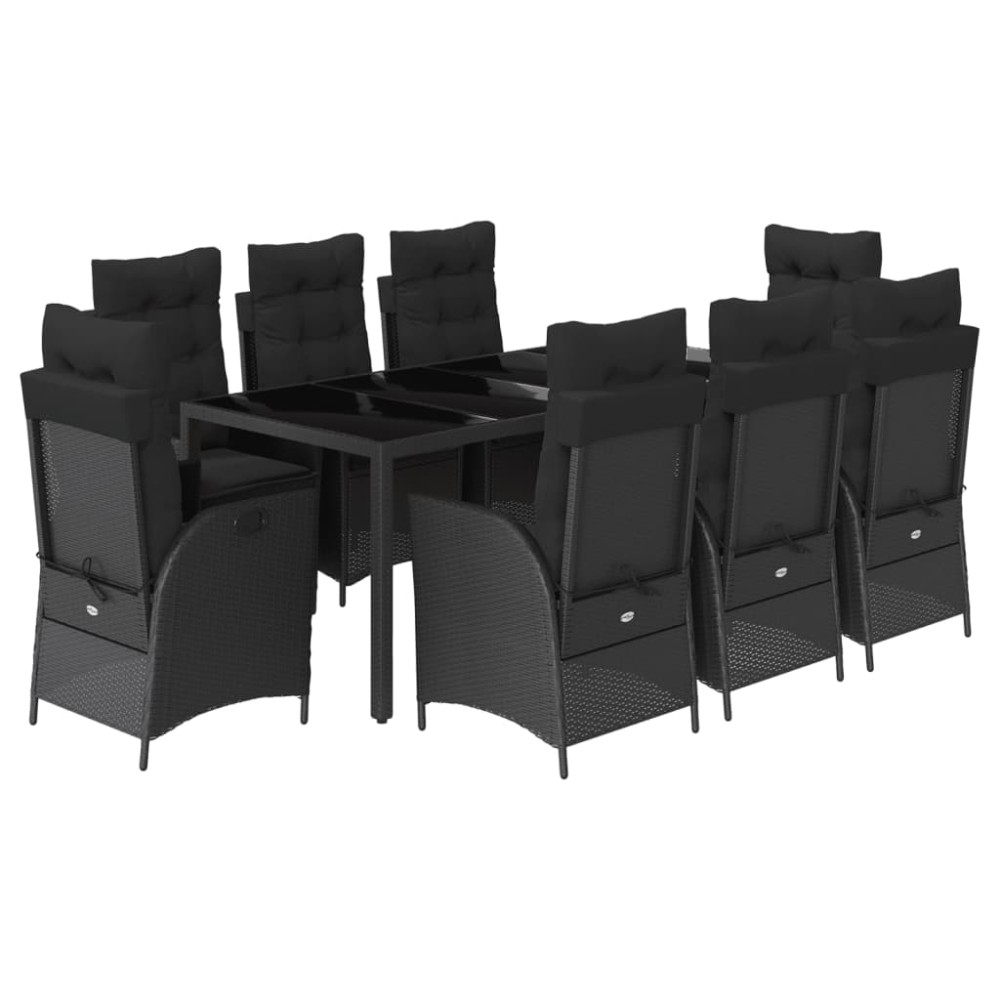 vidaXL Set mobilier de grădină cu perne, 9 piese, negru, poliratan