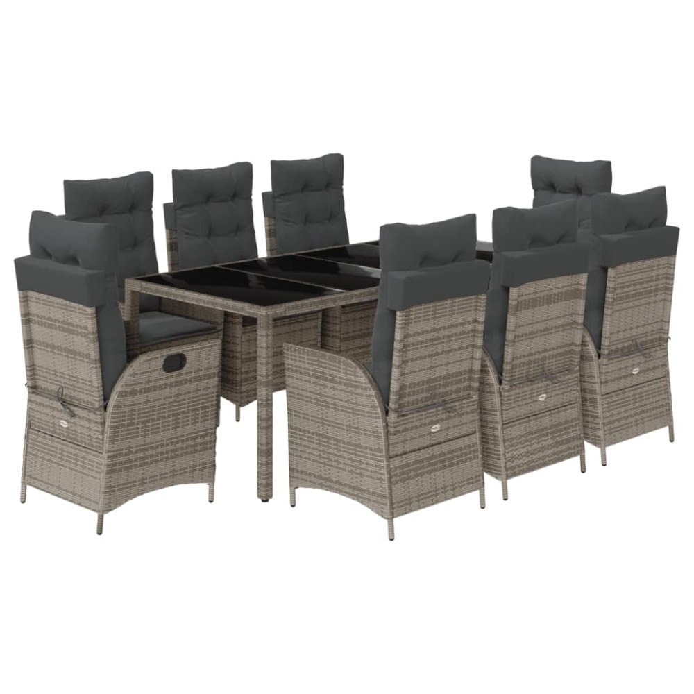 vidaXL Set mobilier grădină cu perne, 9 piese, gri, poliratan