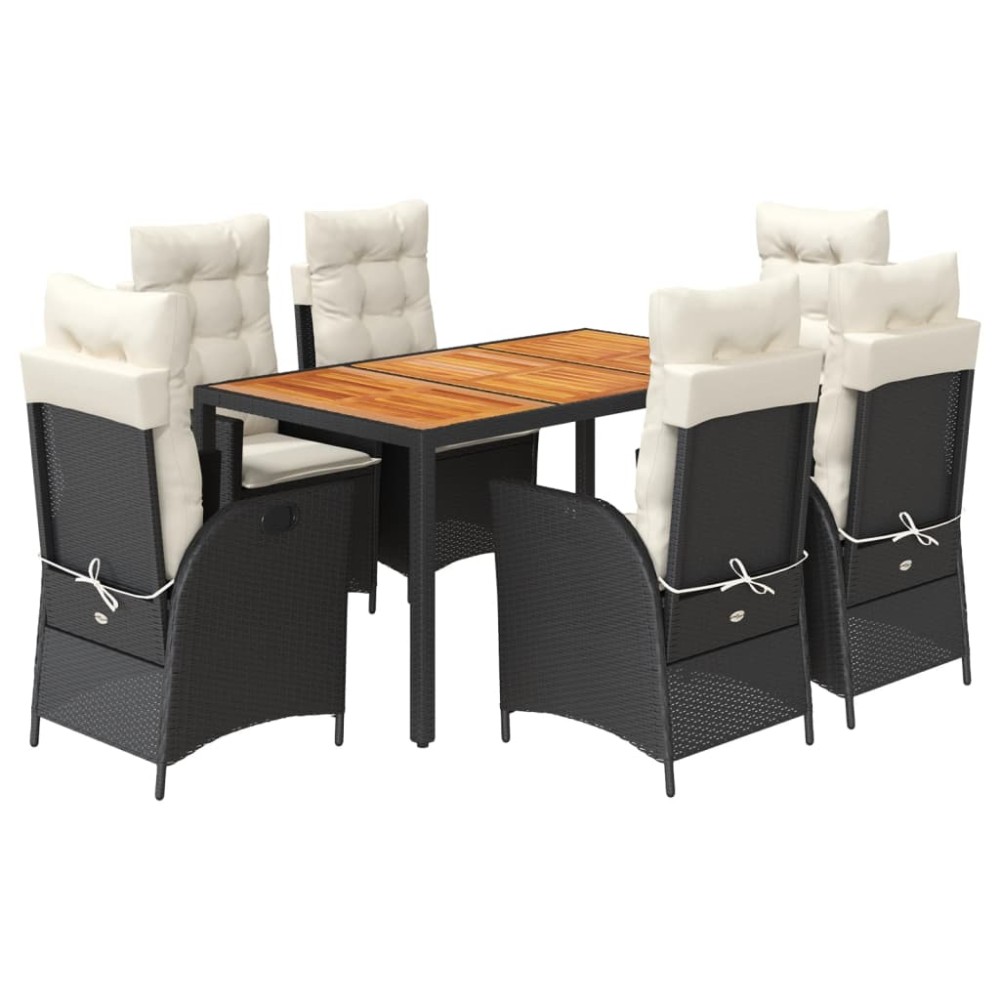 vidaXL Set mobilier de grădină cu perne, 7 piese, negru, poliratan