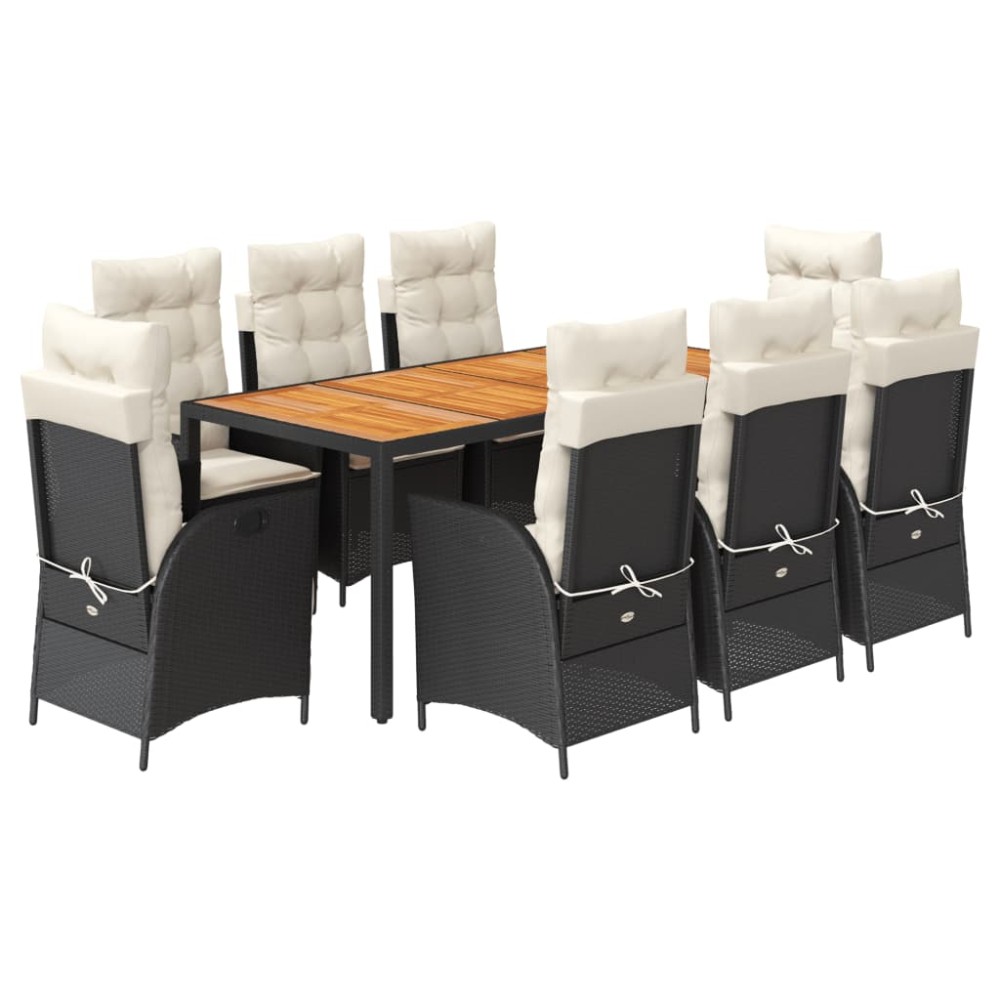 vidaXL Set mobilier de grădină cu perne, 9 piese, negru, poliratan