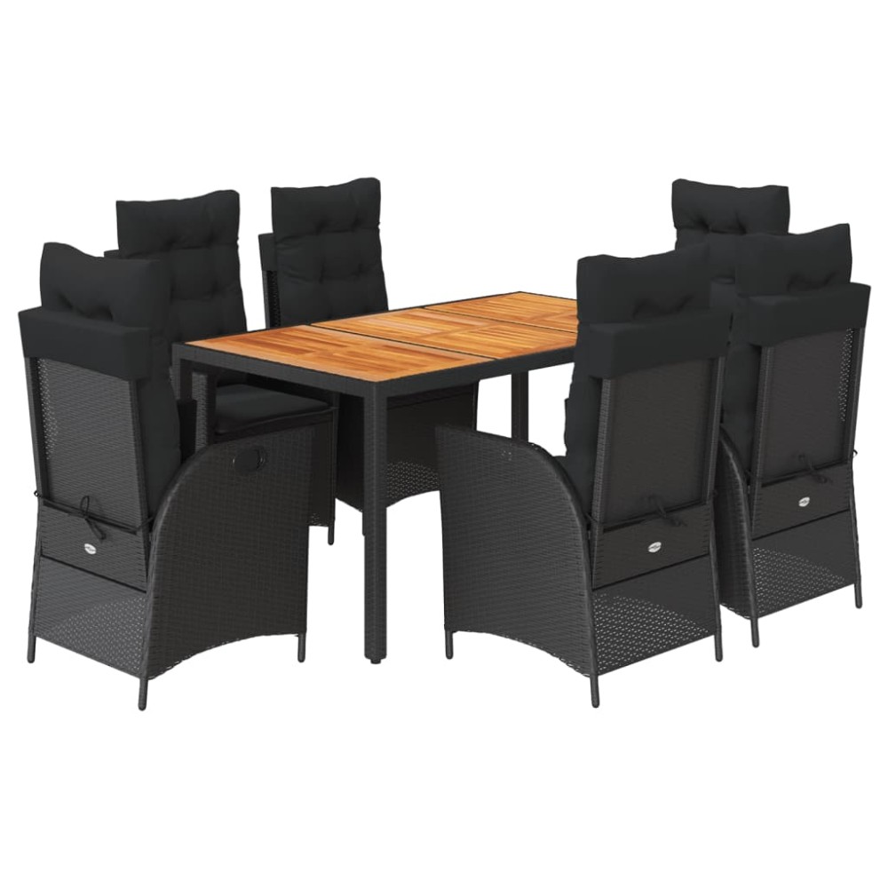 vidaXL Set mobilier de grădină cu perne, 7 piese, negru, poliratan