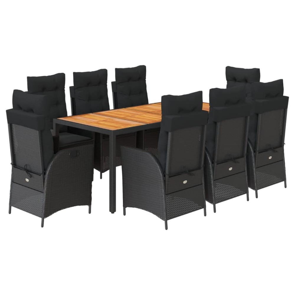 vidaXL Set mobilier de grădină cu perne, 9 piese, negru, poliratan
