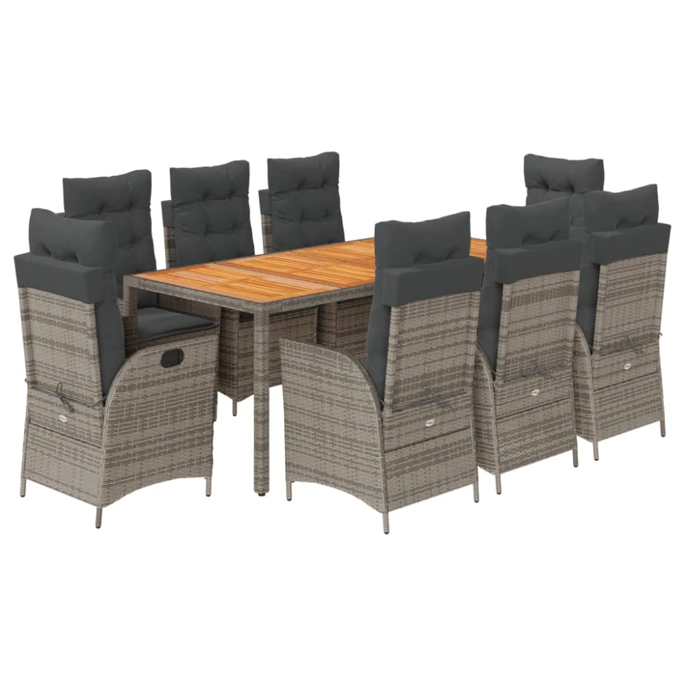 vidaXL Set mobilier grădină cu perne, 9 piese, gri, poliratan