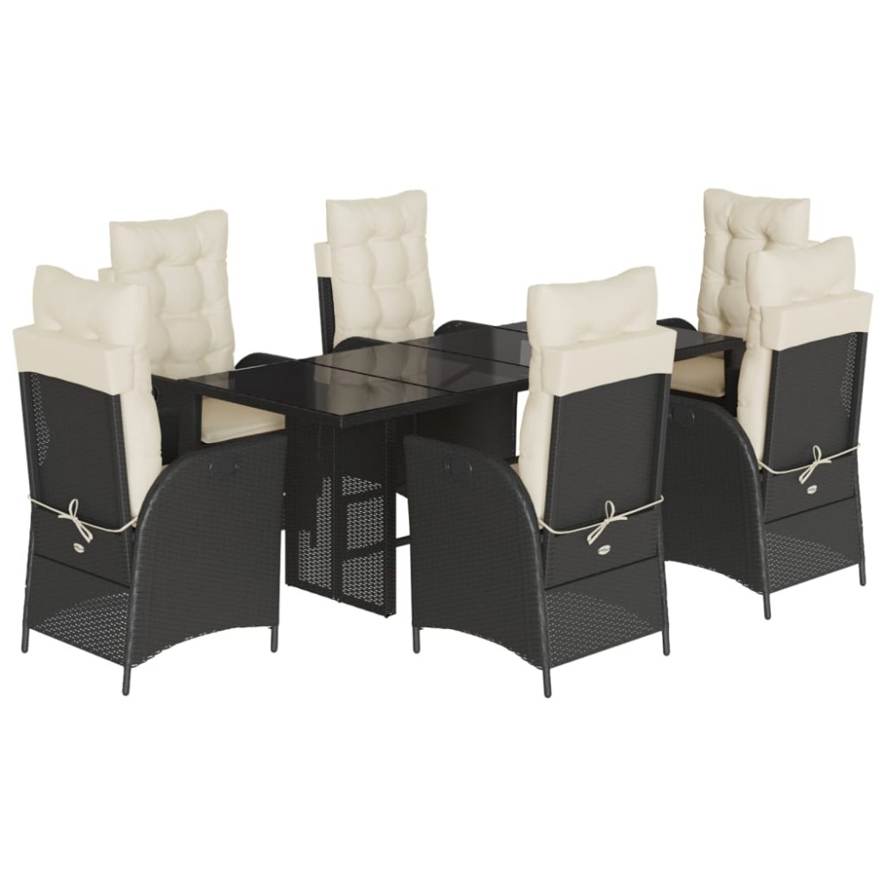 vidaXL Set mobilier de grădină cu perne, 7 piese, negru, poliratan