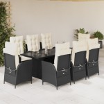 vidaXL Set mobilier de grădină cu perne, 9 piese, negru, poliratan vidaXL Set mobilier de grădină cu perne, 9 piese, negru, poliratan