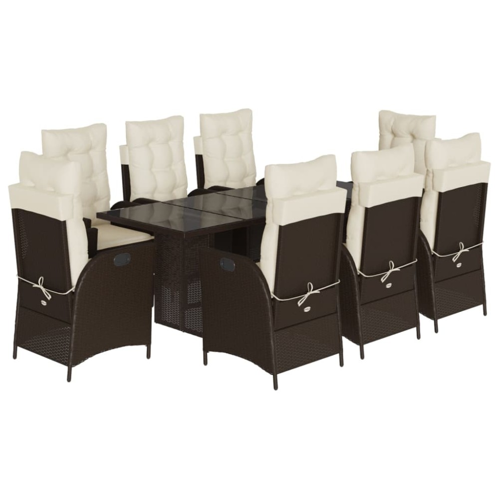 vidaXL Set mobilier de grădină cu perne, 9 piese, maro, poliratan