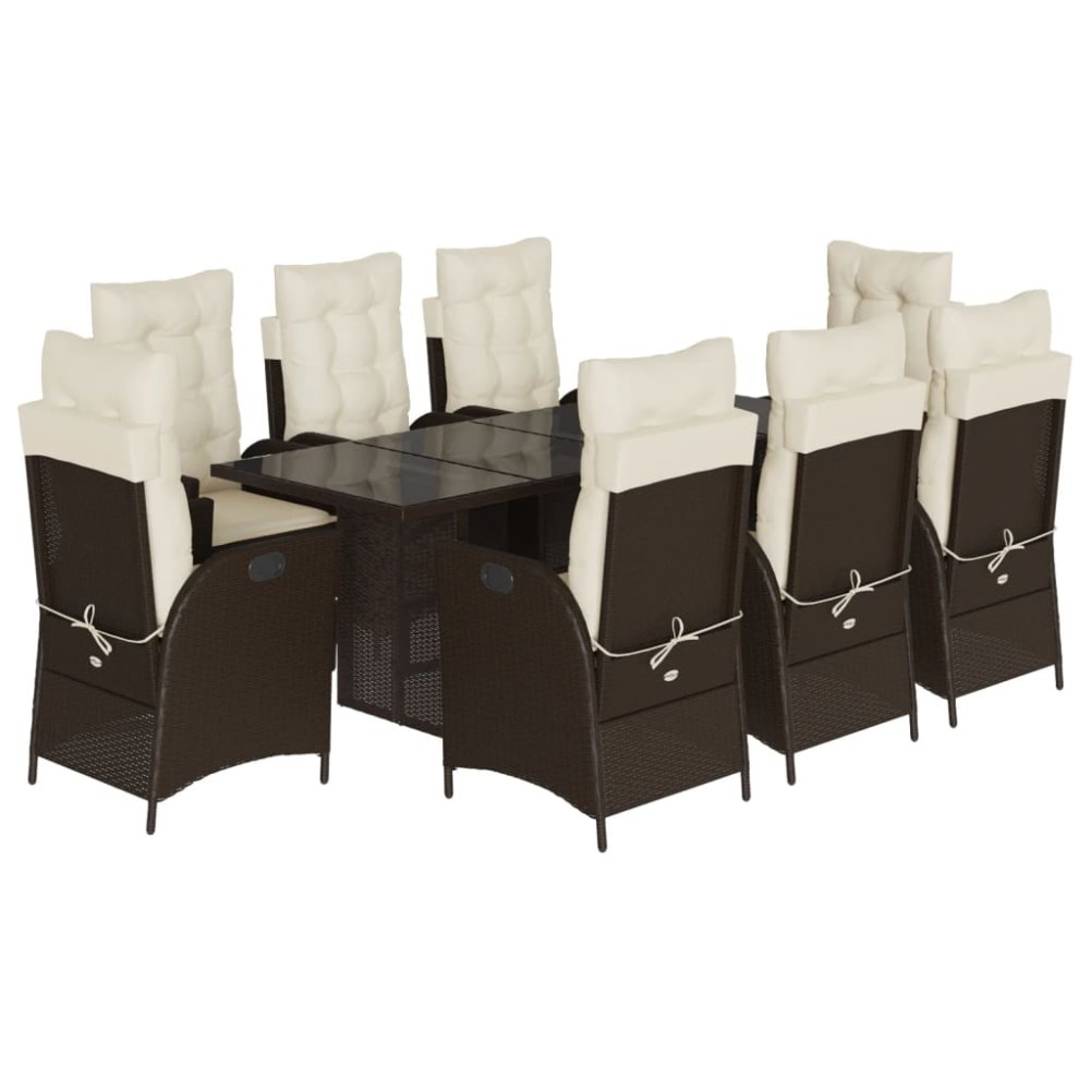 vidaXL Set mobilier de grădină cu perne, 9 piese, maro, poliratan