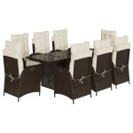 vidaXL Set mobilier de grădină cu perne, 9 piese, maro, poliratan