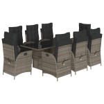 vidaXL Set mobilier grădină cu perne, 9 piese, gri, poliratan