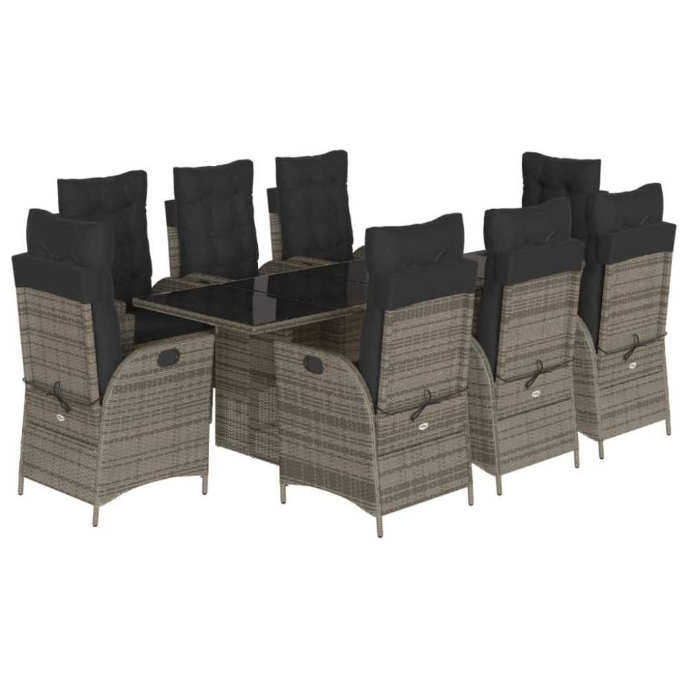 vidaXL Set mobilier grădină cu perne, 9 piese, gri, poliratan