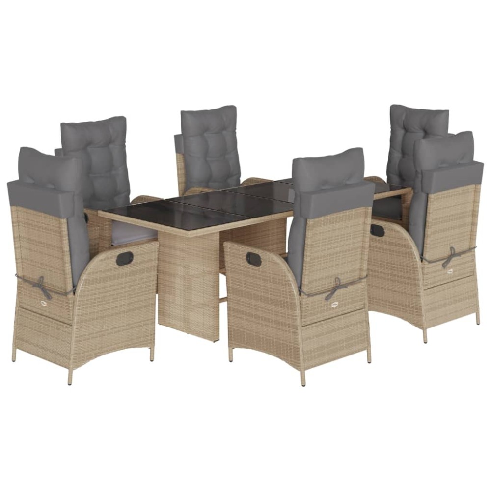 vidaXL Set mobilier pentru grădină, 7 piese, cu perne, bej, poliratan