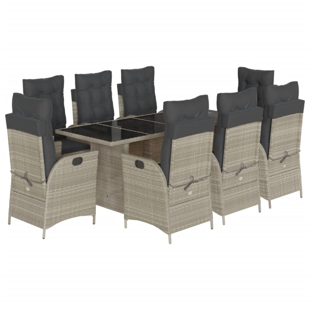 vidaXL Set mobilier grădină cu perne, 9 piese, gri deschis, poliratan