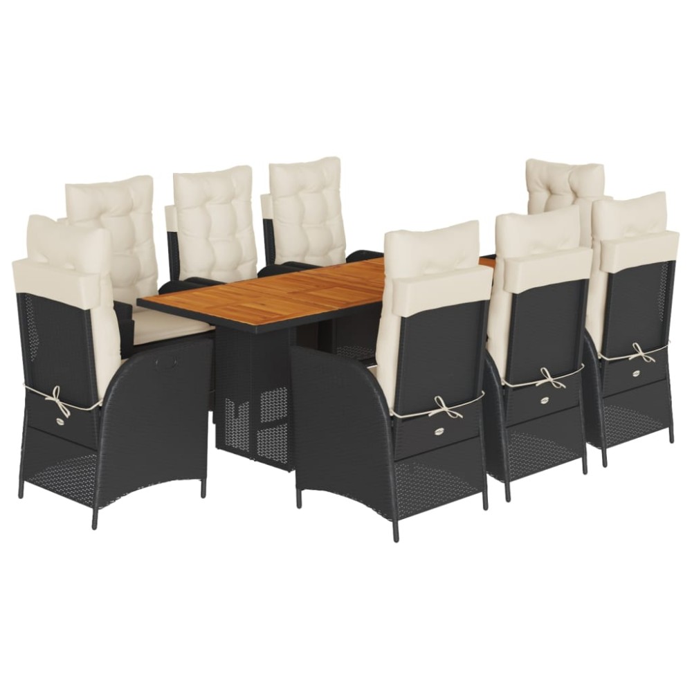 vidaXL Set mobilier de grădină cu perne, 9 piese, negru, poliratan