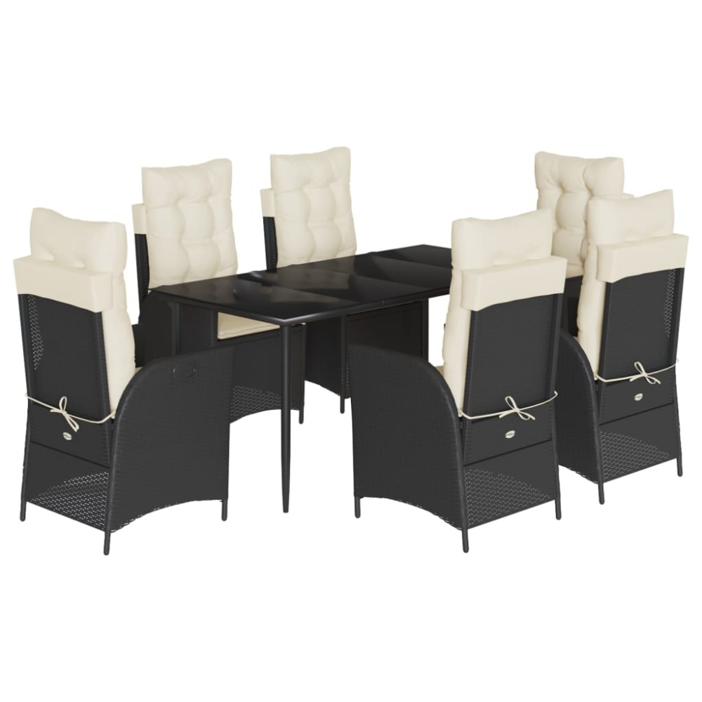 vidaXL Set mobilier de grădină cu perne, 7 piese, negru, poliratan