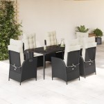 vidaXL Set mobilier de grădină cu perne, 7 piese, negru, poliratan vidaXL Set mobilier de grădină cu perne, 7 piese, negru, poliratan
