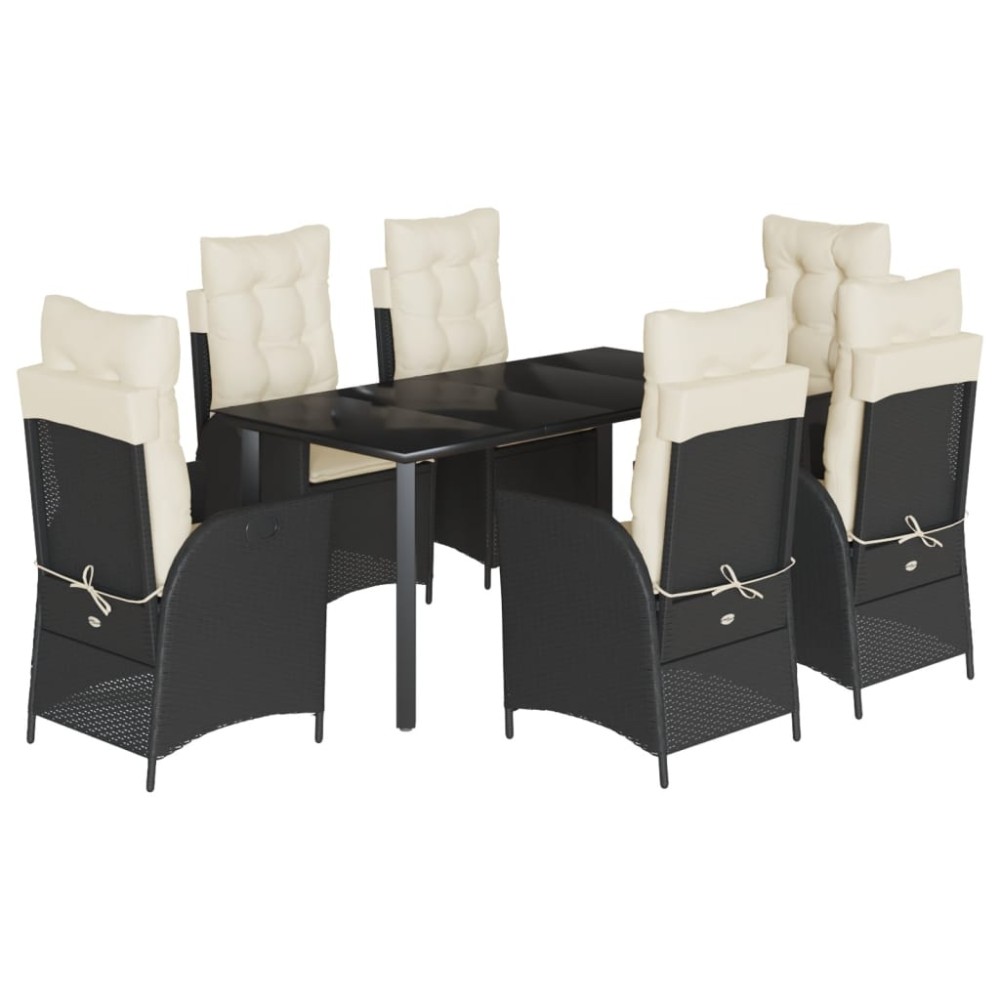 vidaXL Set mobilier de grădină cu perne, 7 piese, negru, poliratan