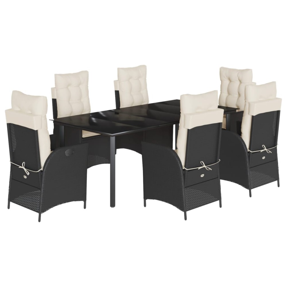 vidaXL Set mobilier de grădină cu perne, 7 piese, negru, poliratan