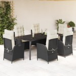 vidaXL Set mobilier de grădină cu perne, 7 piese, negru, poliratan vidaXL Set mobilier de grădină cu perne, 7 piese, negru, poliratan