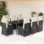vidaXL Set mobilier de grădină cu perne, 9 piese, negru, poliratan vidaXL Set mobilier de grădină cu perne, 9 piese, negru, poliratan