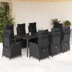 vidaXL Set mobilier de grădină cu perne, 9 piese, negru, poliratan vidaXL Set mobilier de grădină cu perne, 9 piese, negru, poliratan