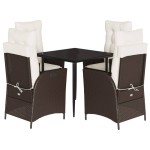 vidaXL Set mobilier de grădină, 5 piese, cu perne, maro, poliratan vidaXL Set mobilier de grădină, 5 piese, cu perne, maro, poliratan
