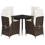 vidaXL Set mobilier de grădină, 5 piese, cu perne, maro, poliratan vidaXL Set mobilier de grădină, 5 piese, cu perne, maro, poliratan
