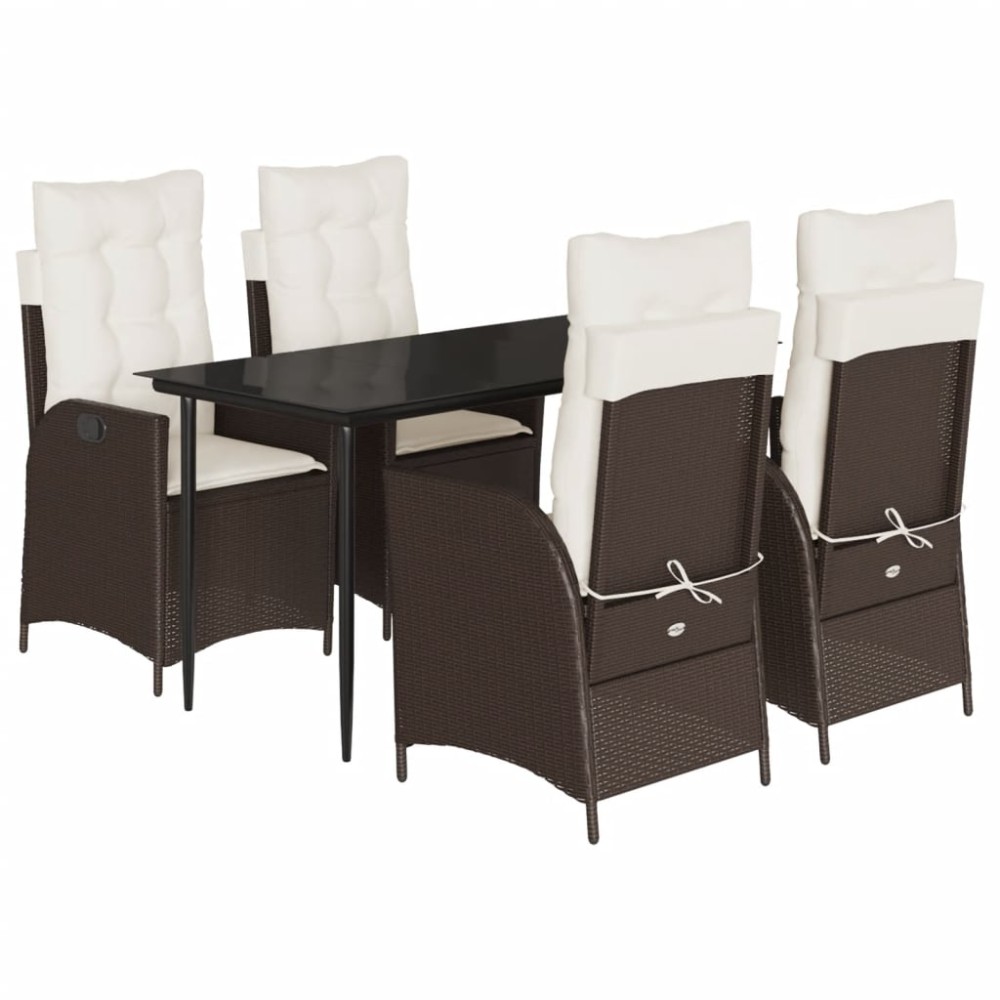 vidaXL Set mobilier de grădină, 5 piese, cu perne, maro, poliratan