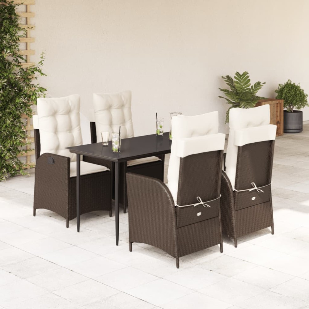 vidaXL Set mobilier de grădină, 5 piese, cu perne, maro, poliratan