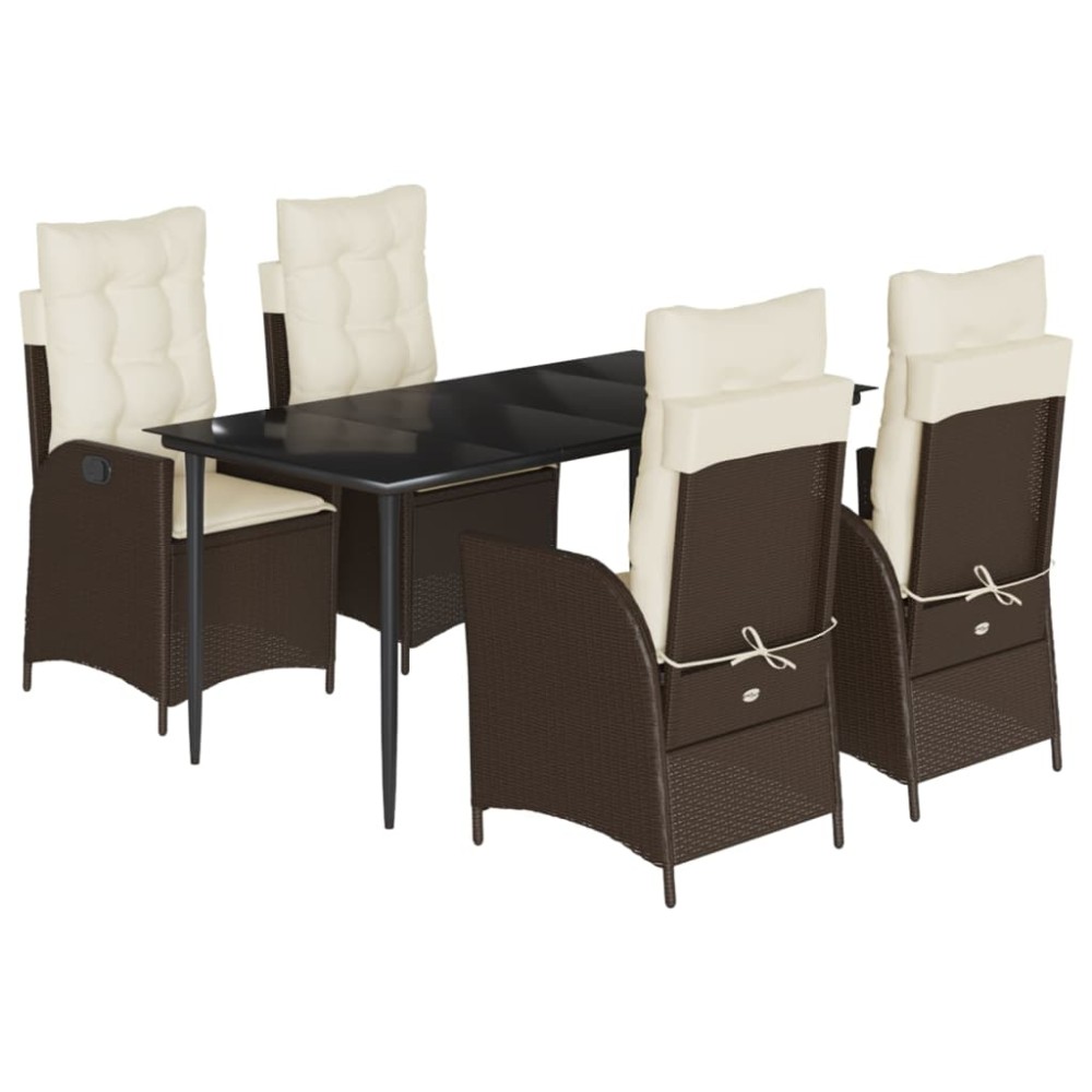 vidaXL Set mobilier de grădină, 5 piese, cu perne, maro, poliratan