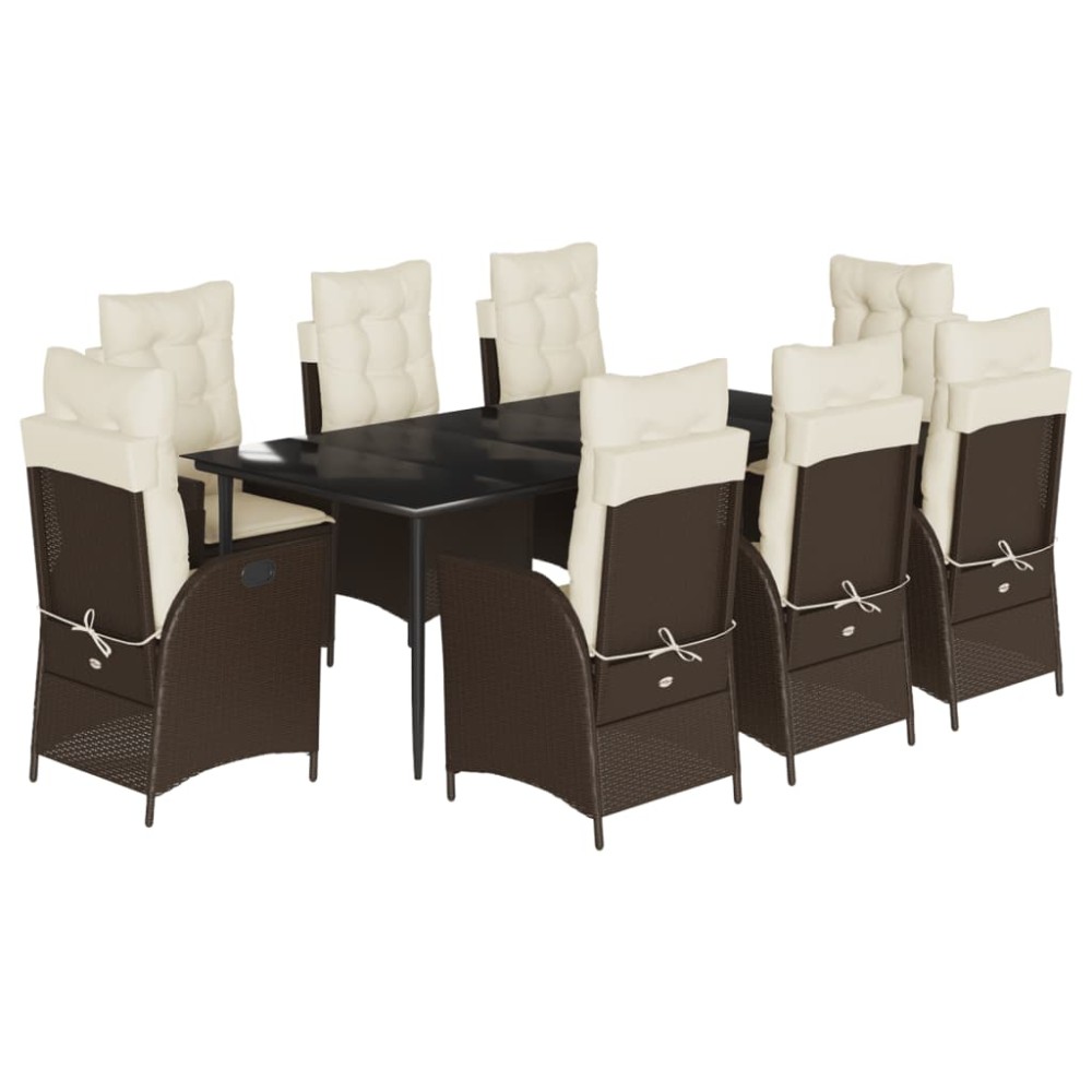vidaXL Set mobilier de grădină cu perne, 9 piese, maro, poliratan