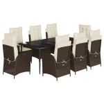 vidaXL Set mobilier de grădină cu perne, 9 piese, maro, poliratan