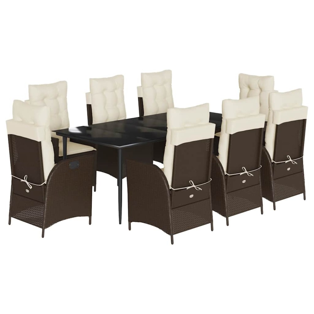 vidaXL Set mobilier de grădină cu perne, 9 piese, maro, poliratan