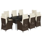 vidaXL Set mobilier de grădină cu perne, 9 piese, maro, poliratan