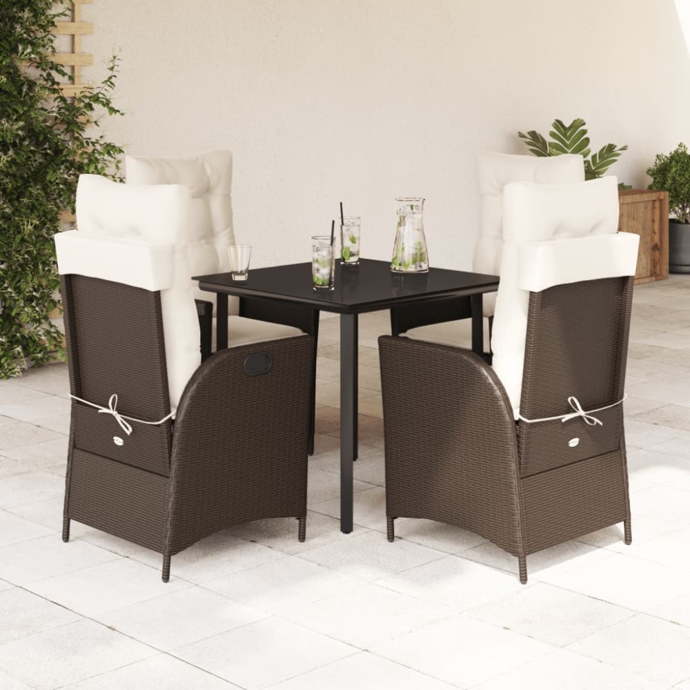 vidaXL Set mobilier de grădină, 5 piese, cu perne, maro, poliratan