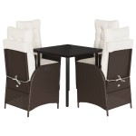 vidaXL Set mobilier de grădină, 5 piese, cu perne, maro, poliratan vidaXL Set mobilier de grădină, 5 piese, cu perne, maro, poliratan