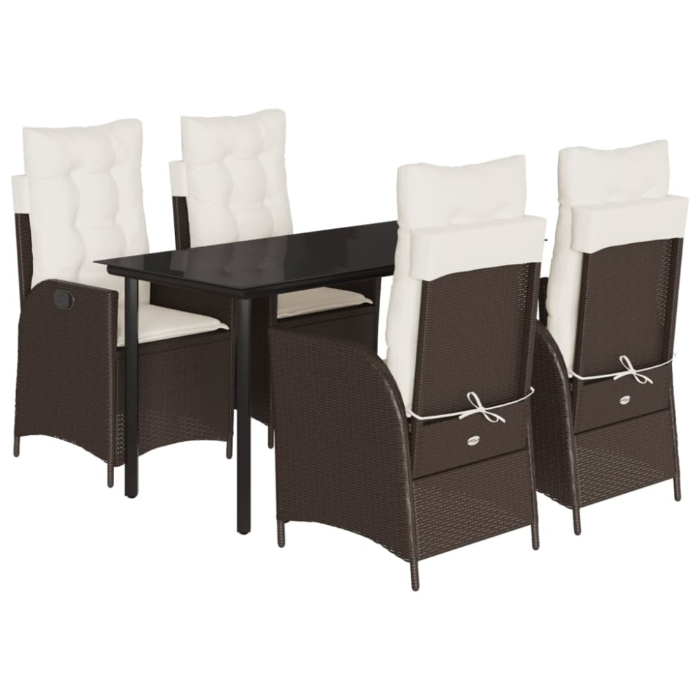 vidaXL Set mobilier de grădină, 5 piese, cu perne, maro, poliratan