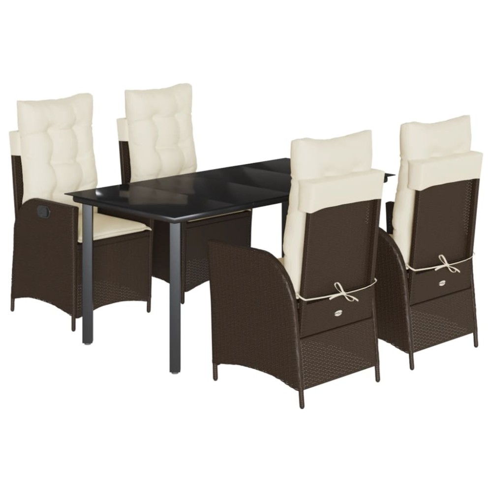 vidaXL Set mobilier de grădină, 5 piese, cu perne, maro, poliratan