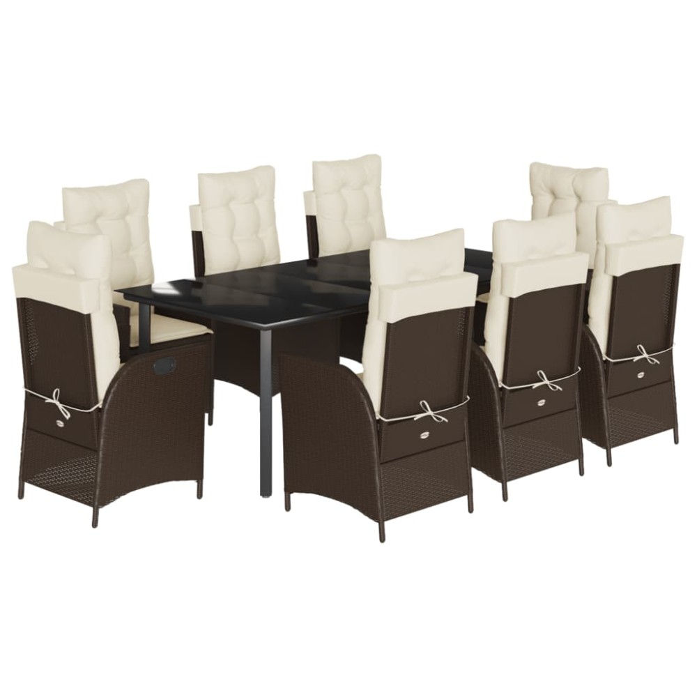 vidaXL Set mobilier de grădină cu perne, 9 piese, maro, poliratan