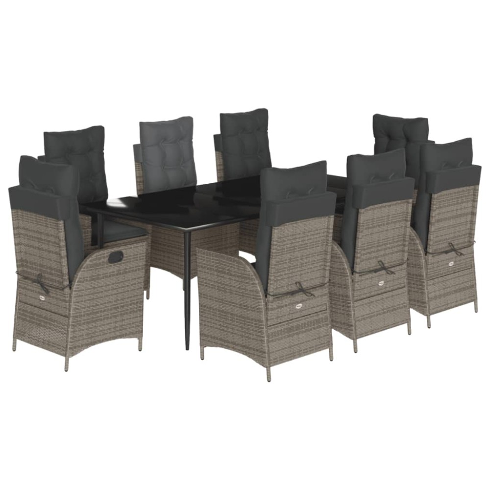 vidaXL Set mobilier grădină cu perne, 9 piese, gri, poliratan