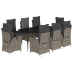 vidaXL Set mobilier grădină cu perne, 9 piese, gri, poliratan
