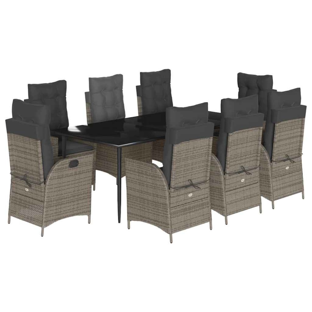 vidaXL Set mobilier grădină cu perne, 9 piese, gri, poliratan