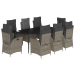 vidaXL Set mobilier grădină cu perne, 9 piese, gri, poliratan vidaXL Set mobilier grădină cu perne, 9 piese, gri, poliratan