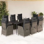 vidaXL Set mobilier grădină cu perne, 9 piese, gri, poliratan vidaXL Set mobilier grădină cu perne, 9 piese, gri, poliratan