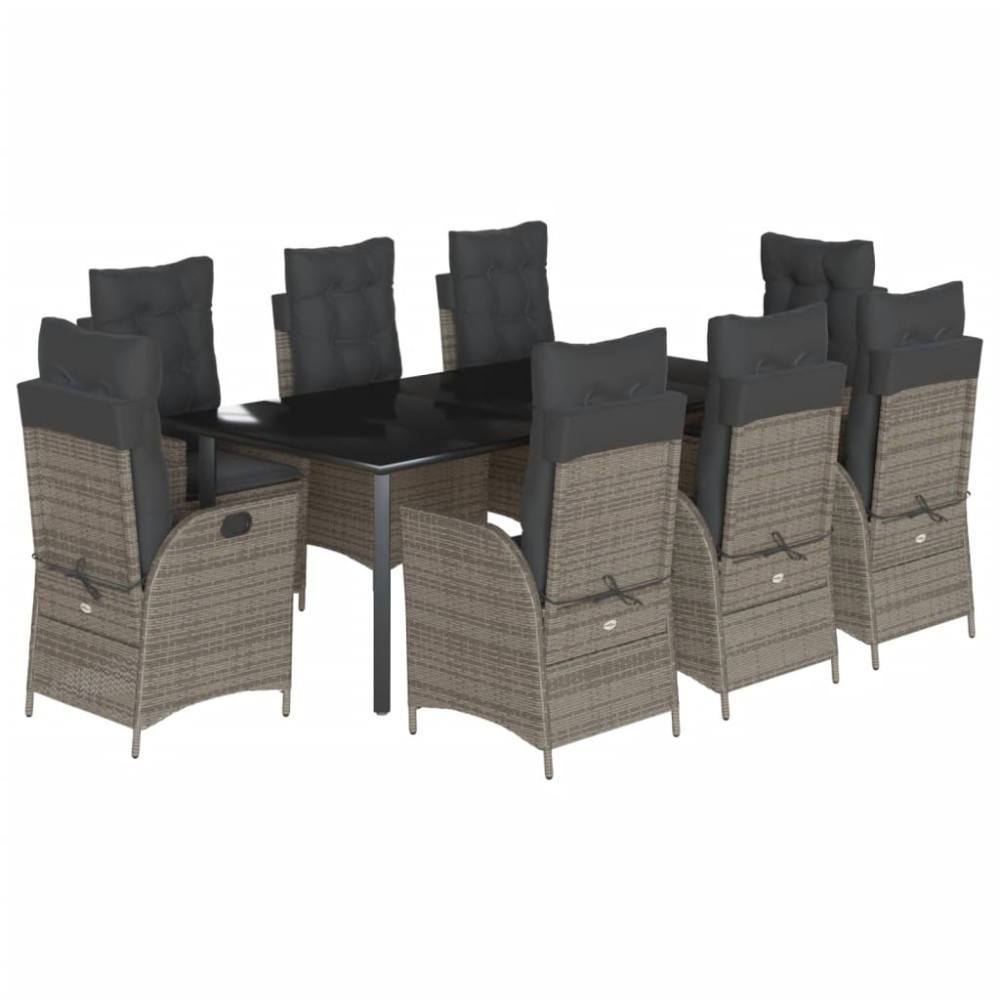 vidaXL Set mobilier grădină cu perne, 9 piese, gri, poliratan