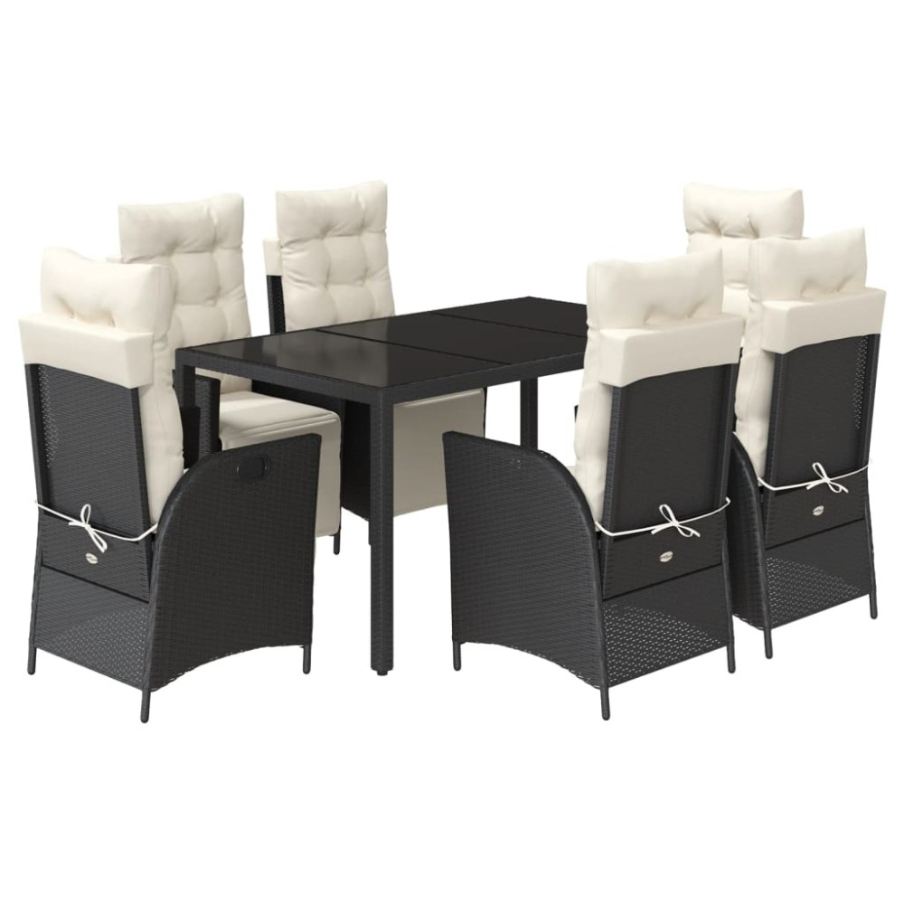 vidaXL Set mobilier de grădină cu perne, 7 piese, negru, poliratan