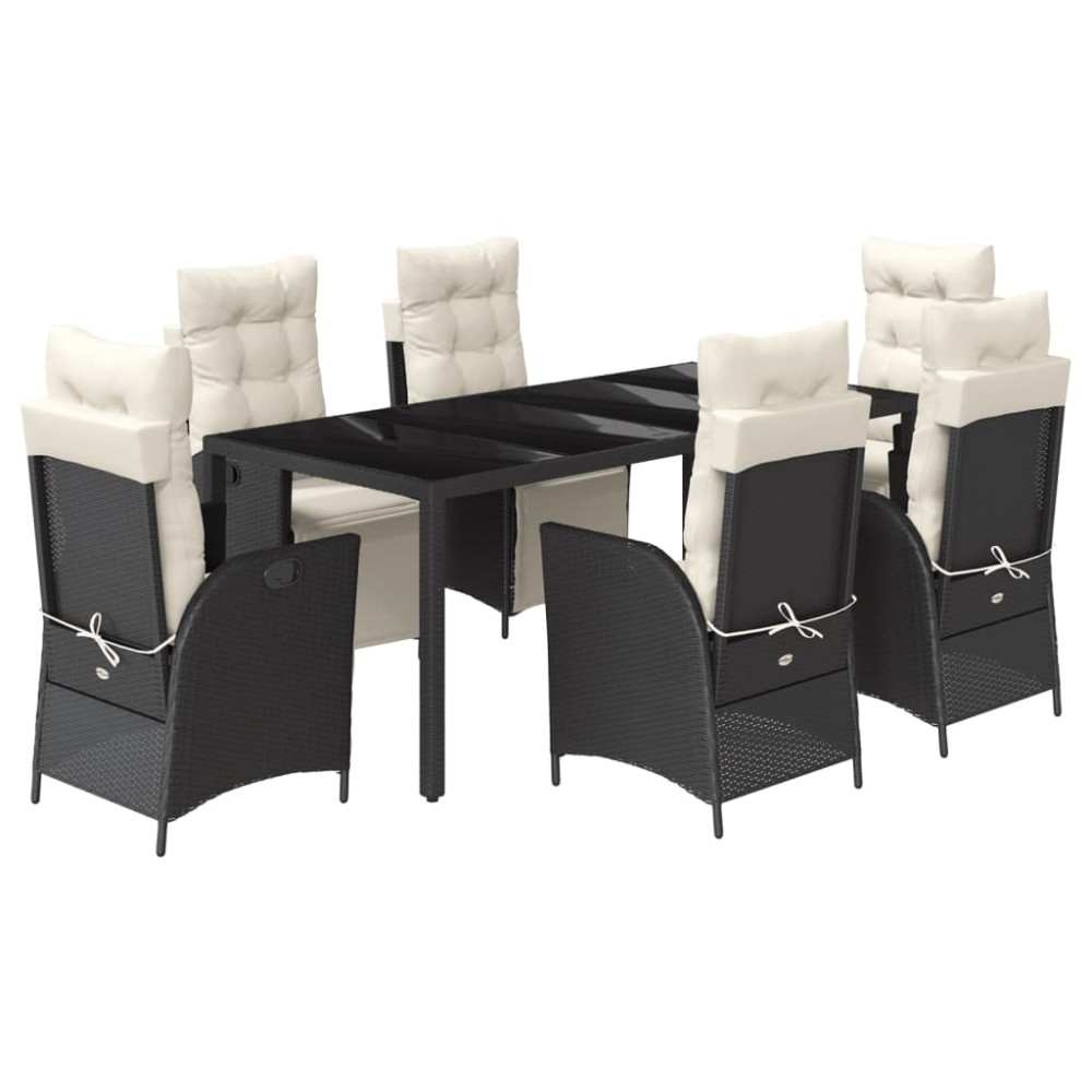 vidaXL Set mobilier de grădină cu perne, 7 piese, negru, poliratan
